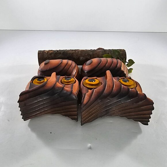 Handcrafted Green Mountain Wooden Owl Wall Art Rustic Decor Unique Felt Eyes - Picture 7 of 8